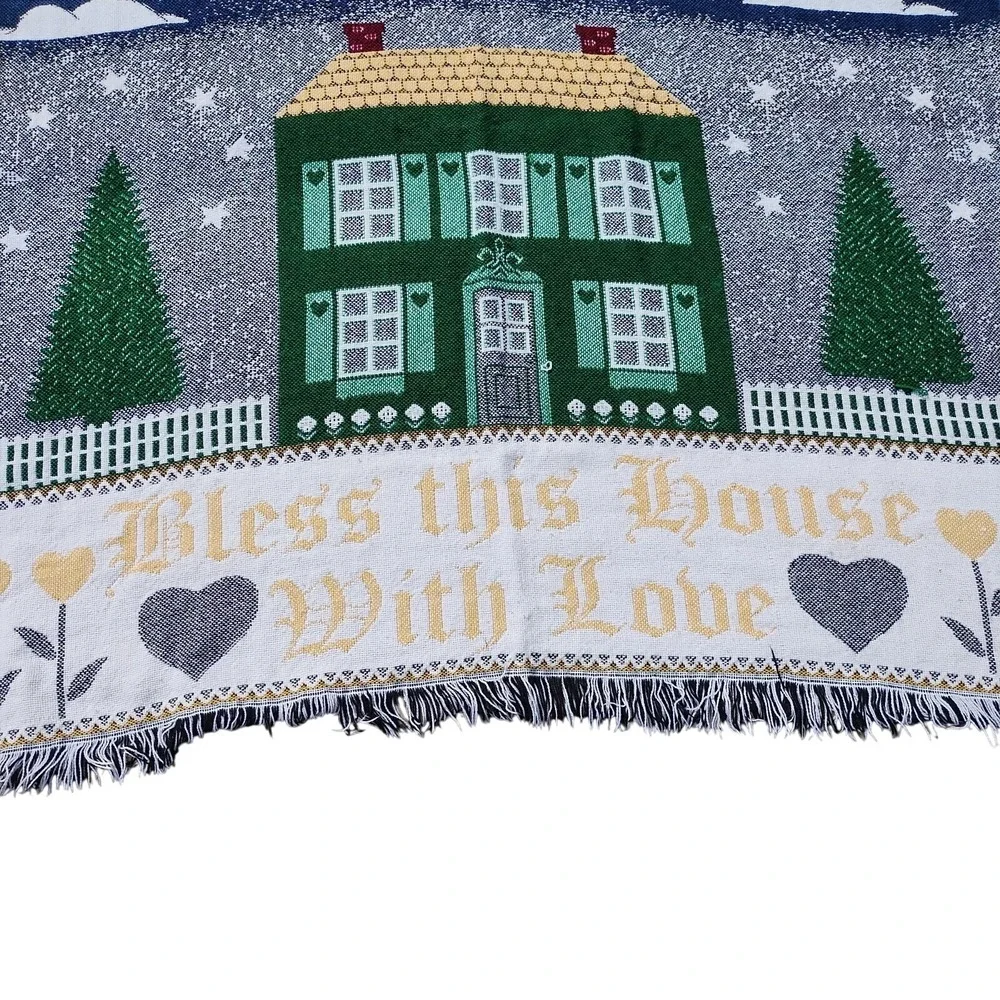 Bless This House With Love Throw Blanket Tapestry Angel Home Pine Tree Christmas